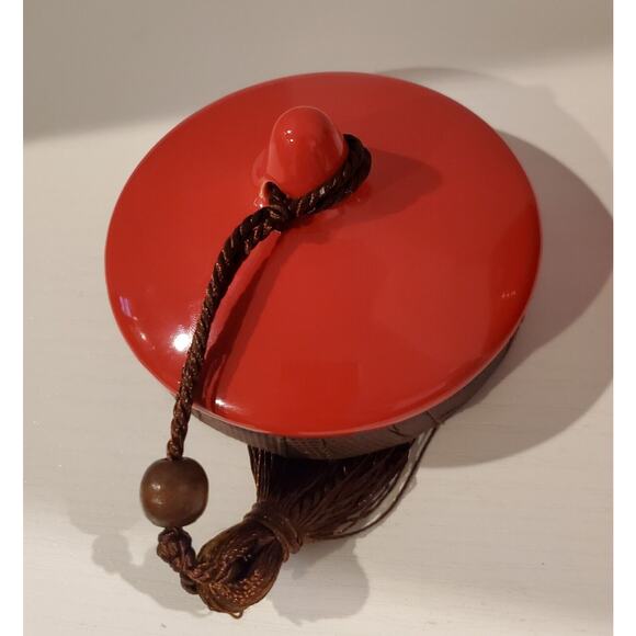 Red And Blue Decorative Urn With Suctioned On Lid With Tassle - Picture 9 of 10